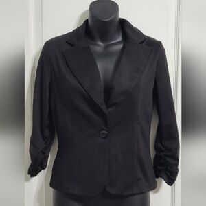 Vintage Subway Black Blazer Notched Lapels Ruched Sleeves Sz Small